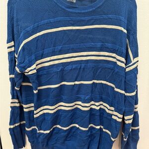 Gerard Darel Blue and Cream Crew Neck Sweater